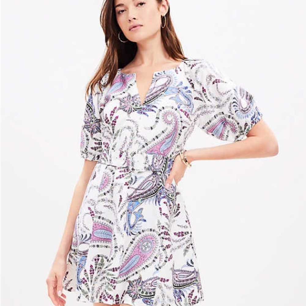 LOFT Petite Paisley Print Linen Blend Women's Dress. Size 10P NWT Retail $99.95 - Picture 1 of 8
